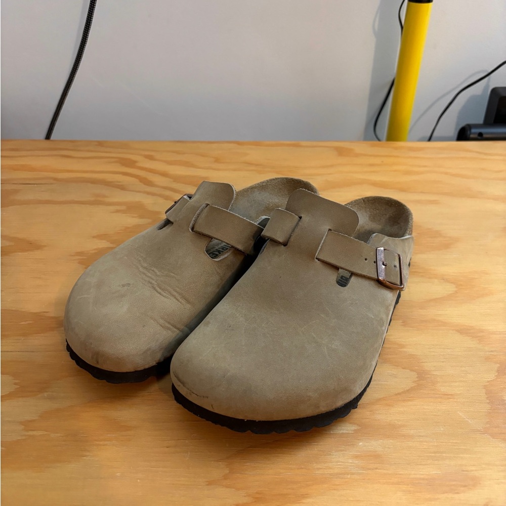 Birkenstock Taupe Suede Clogs